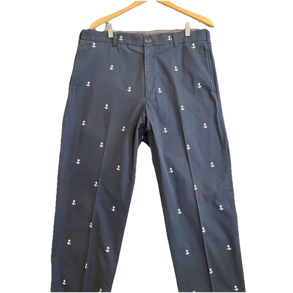 Vintage Grant Thomas Men’s Navy Blue Cotton Chinos 36X30 Embroidered Anchors